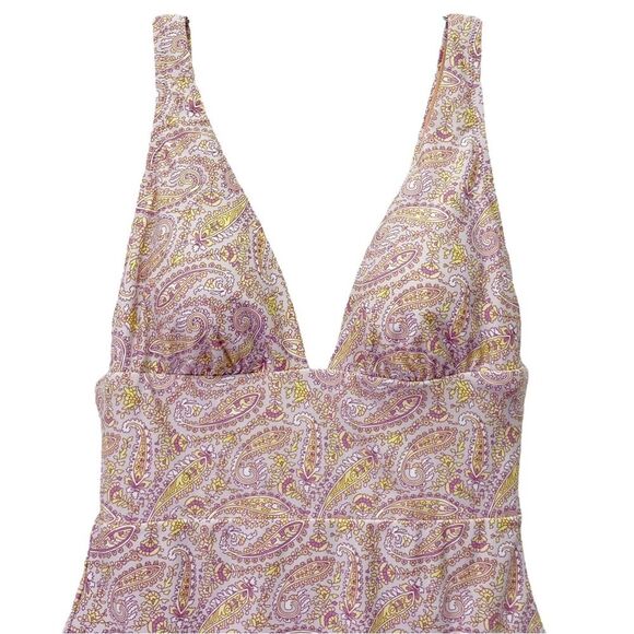 J. Crew Eco Plunge V-Neck One Piece Swimsuit Pink Beach Paisley Size 6 Tie Back - Picture 6 of 15